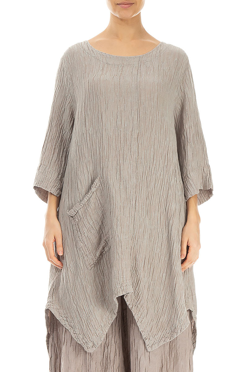 Asymmetric Crinkled Beige Silk Linen Tunic
