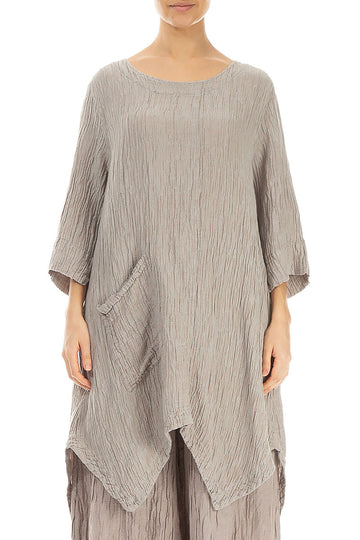 Asymmetric Crinkled Beige Silk Linen Tunic
