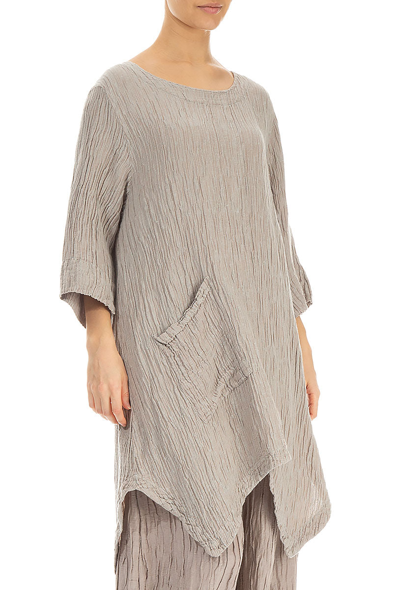 Asymmetric Crinkled Beige Silk Linen Tunic