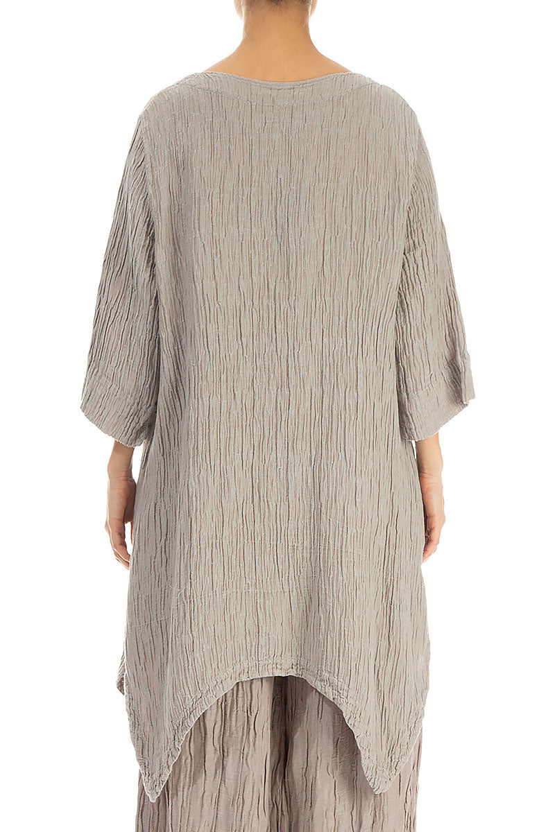 Asymmetric Crinkled Beige Silk Linen Tunic