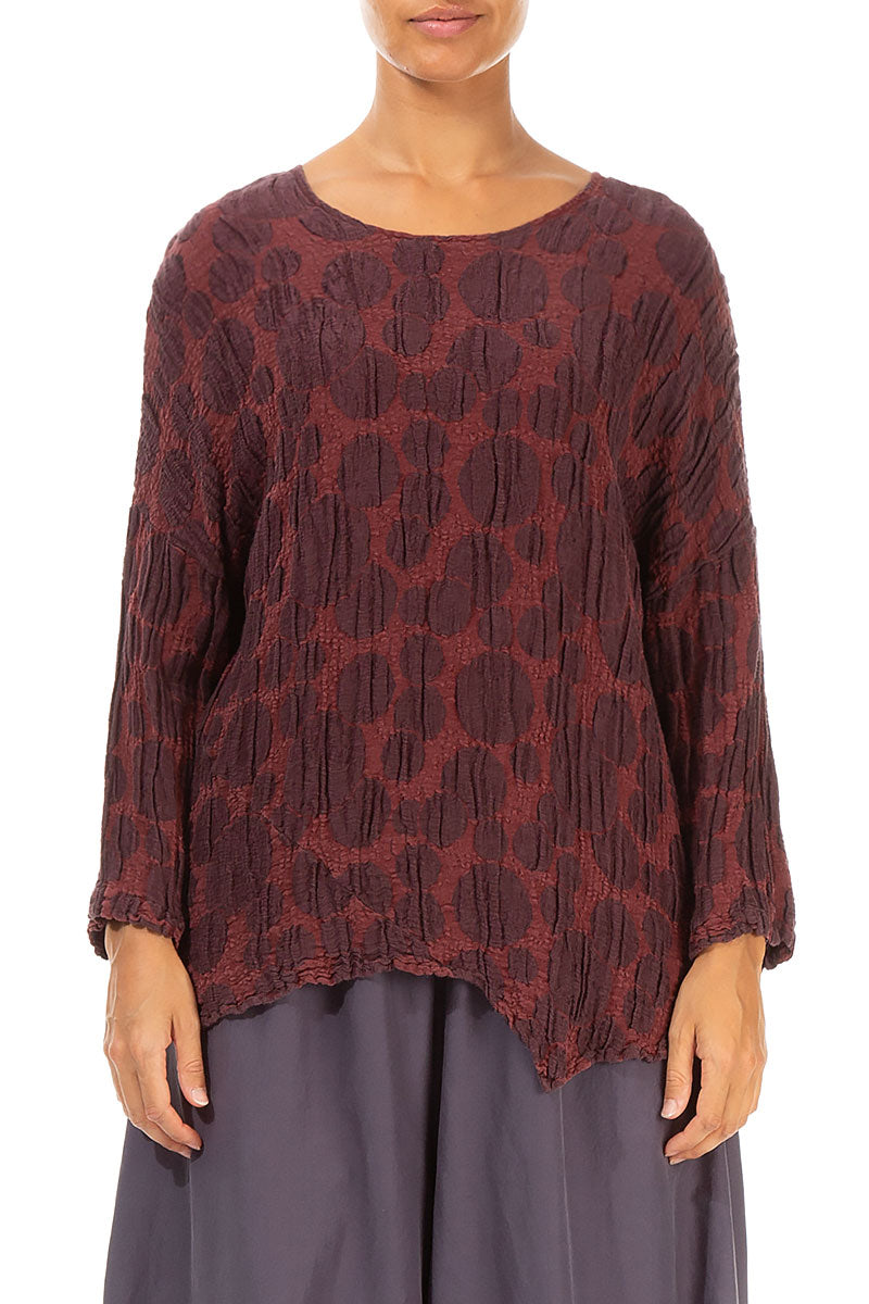 Asymmetric Merlot Circle Silk Linen Blouse