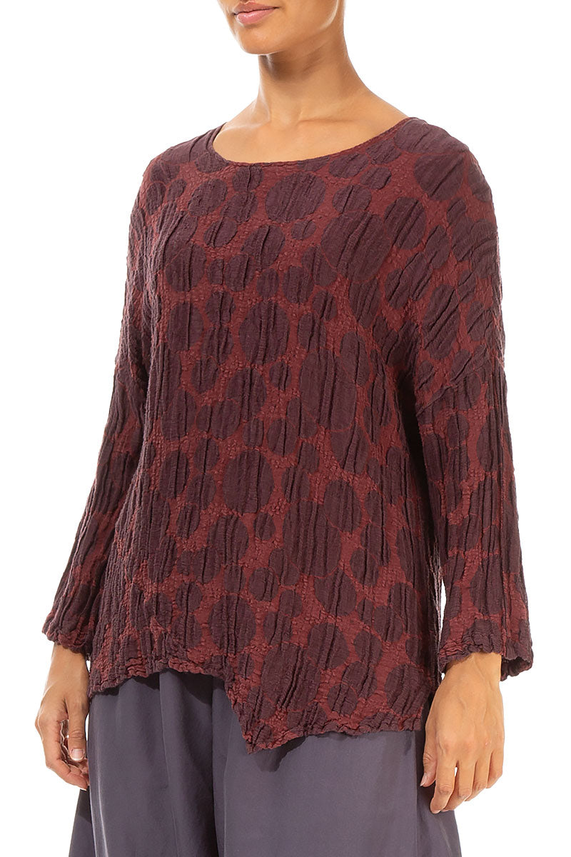 Asymmetric Merlot Circle Silk Linen Blouse