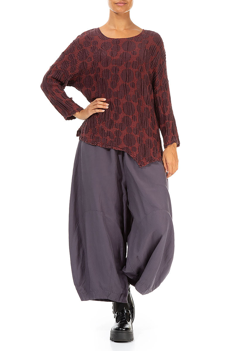 Asymmetric Merlot Circle Silk Linen Blouse