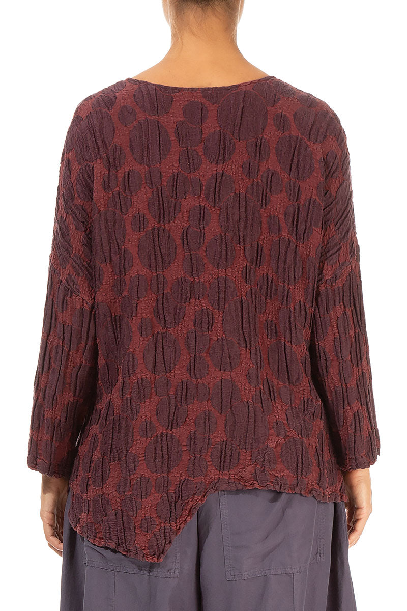 Asymmetric Merlot Circle Silk Linen Blouse