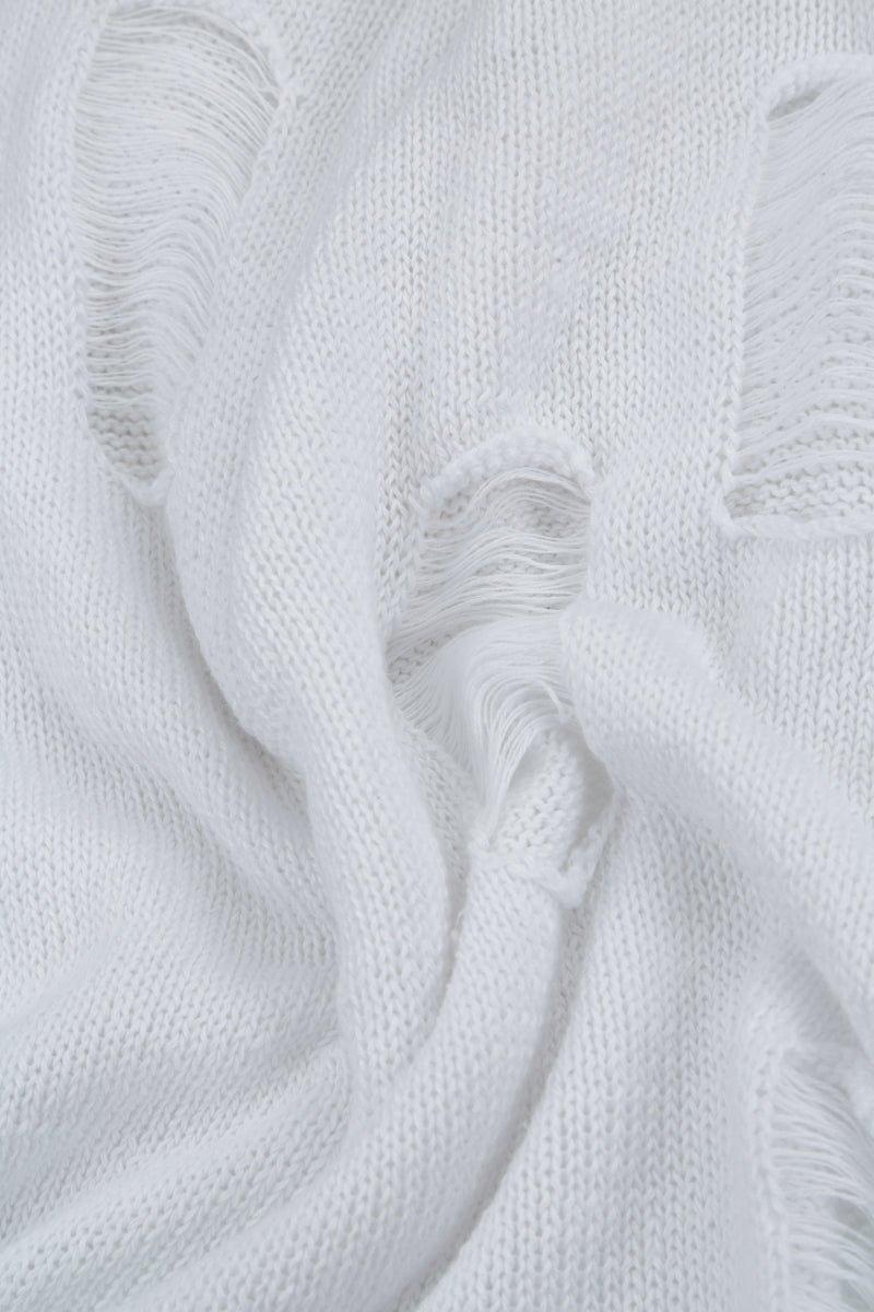 Hole-Detail White Linen Jumper