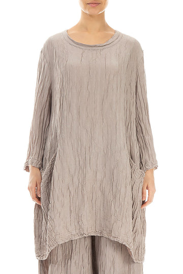 Balloon Crinkled Cappuccino Silk Linen Tunic