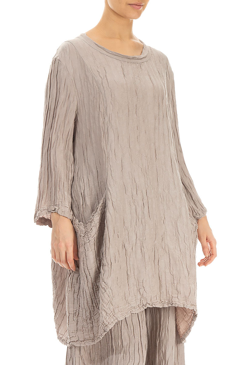 Balloon Crinkled Cappuccino Silk Linen Tunic