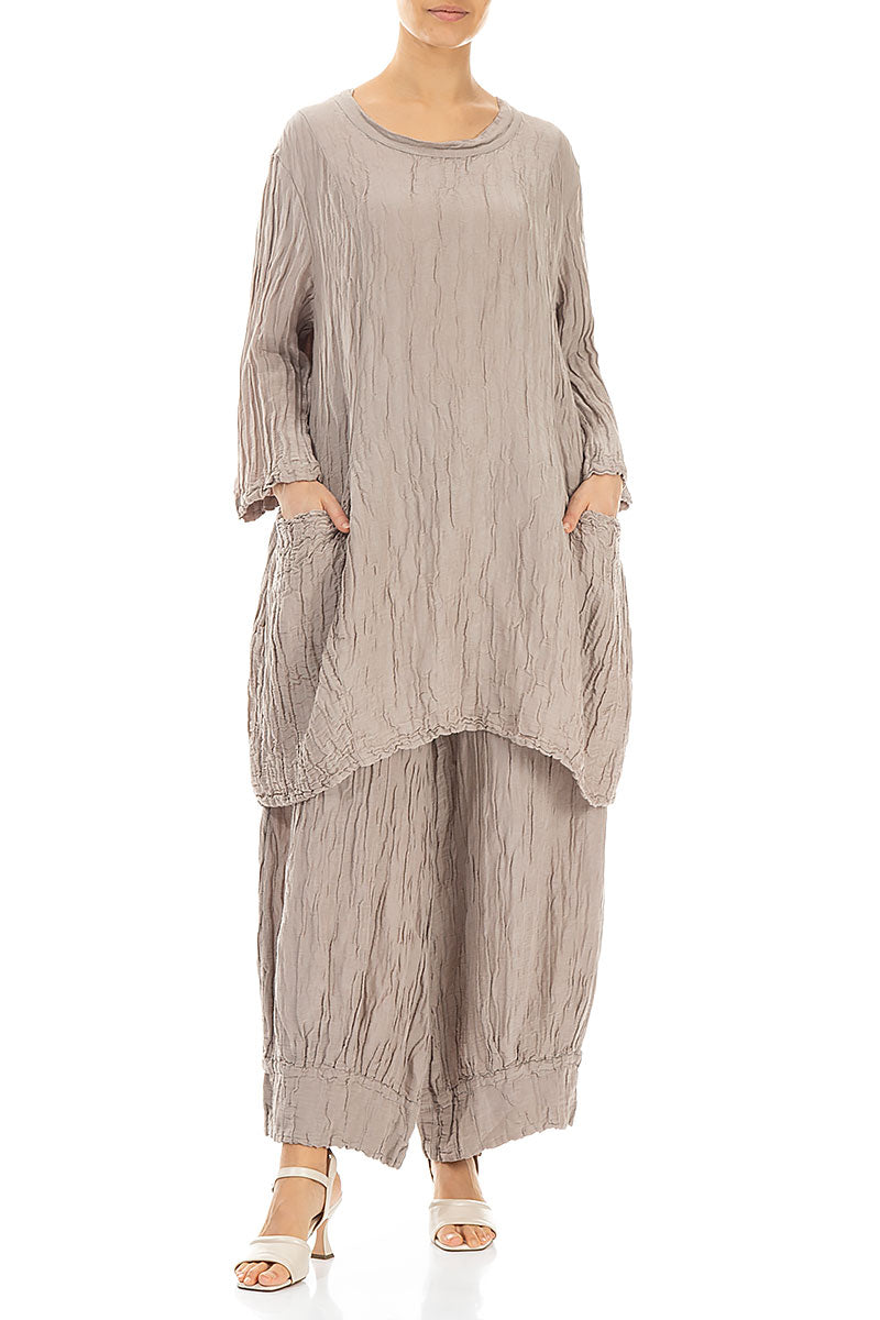 Balloon Crinkled Cappuccino Silk Linen Tunic