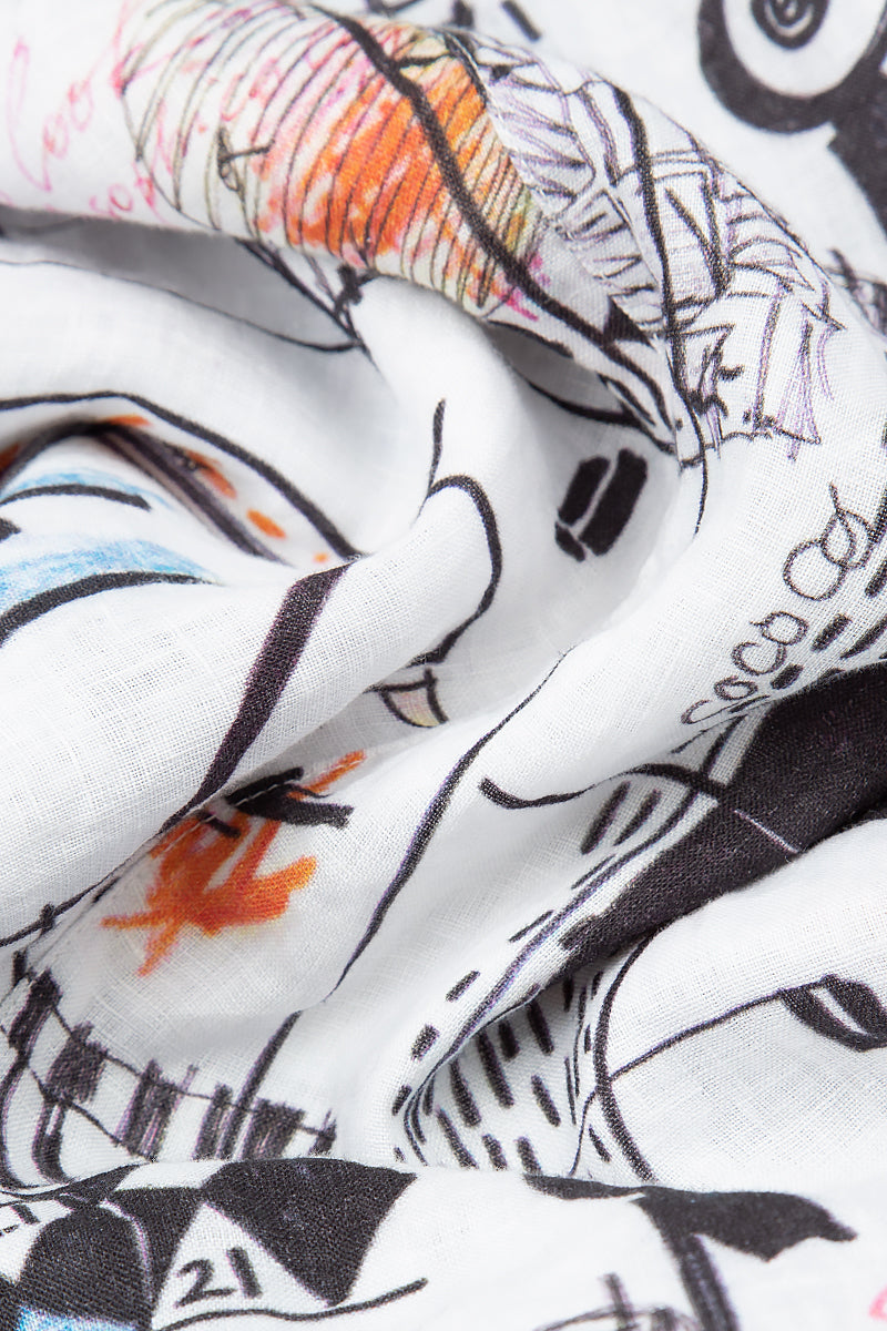 Balloon Hem Street Art Gauze Linen Dress