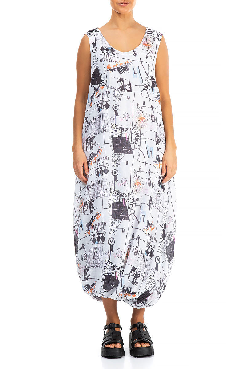 Balloon Hem Street Art Gauze Linen Dress