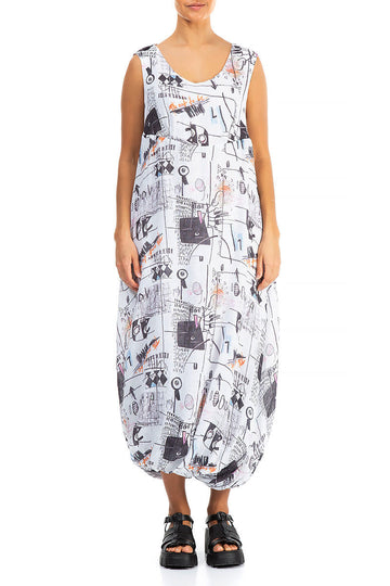 Balloon Hem Street Art Gauze Linen Dress