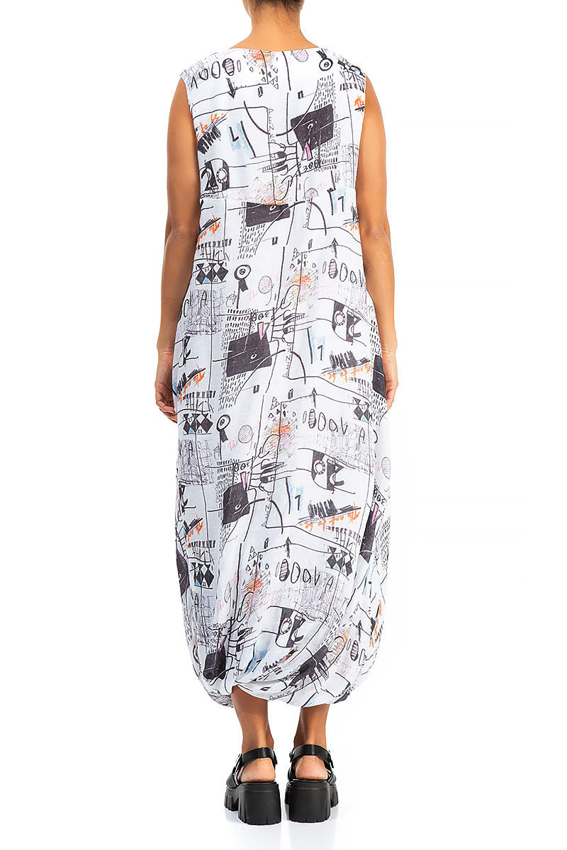 Balloon Hem Street Art Gauze Linen Dress