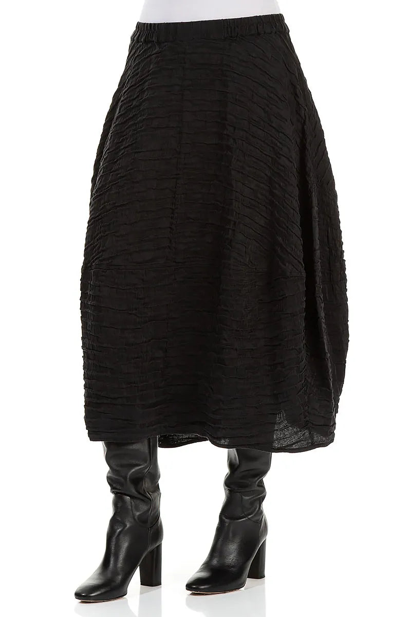 Balloon Shape Crinkled Black Silk Linen Skirt 3