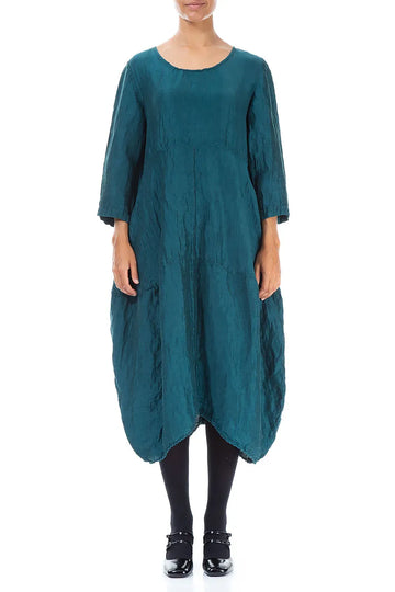 Balloon Textured Peacock Silk Linen Dress