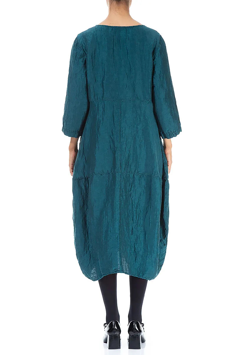 Balloon Textured Peacock Silk Linen Dress