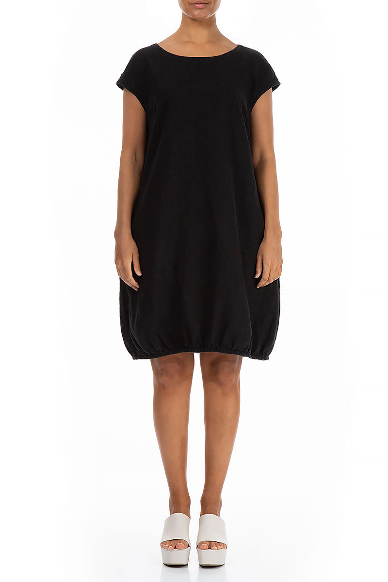 Midi Balloon Black Linen Dress