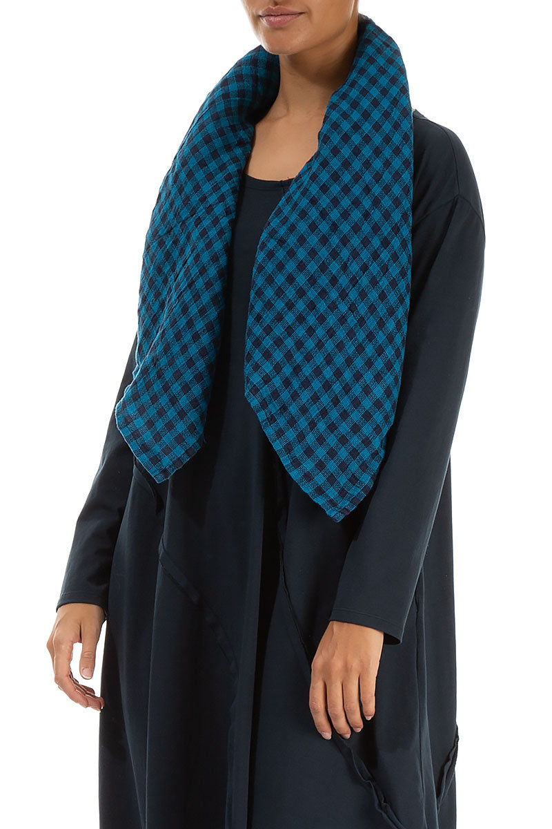 Blue Check Linen Square Scarf