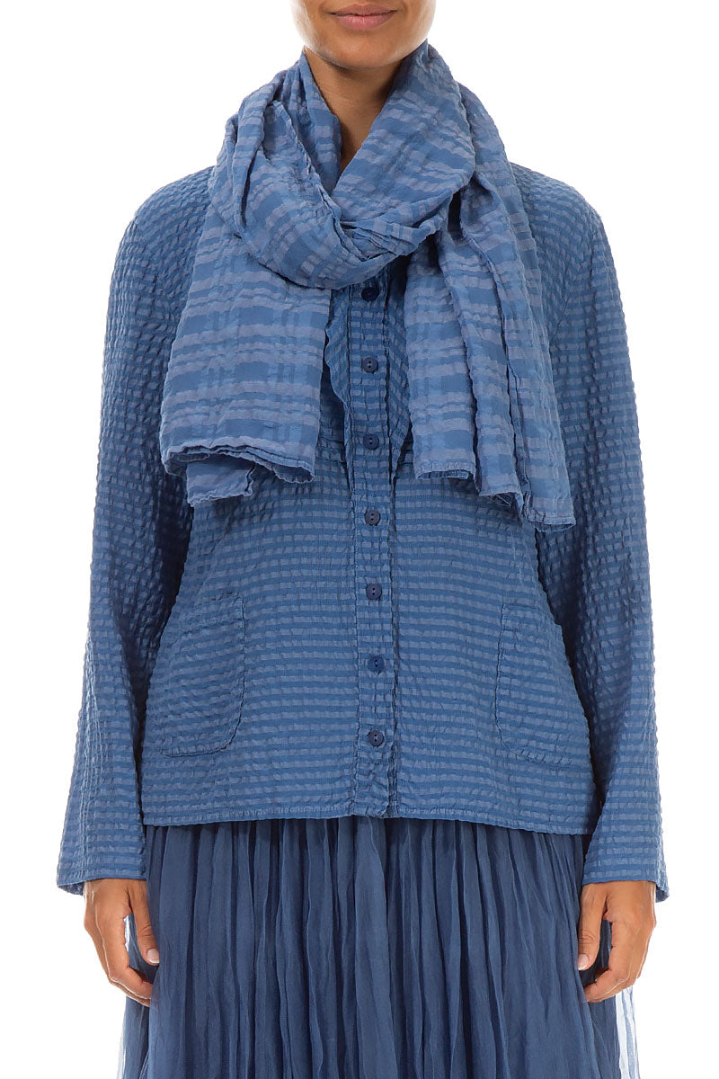 Blue Nova Checkered Silk Cotton Scarf