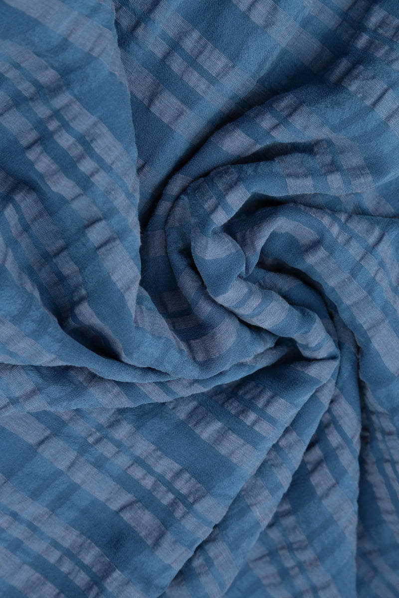 Blue Nova Checkered Silk Cotton Scarf