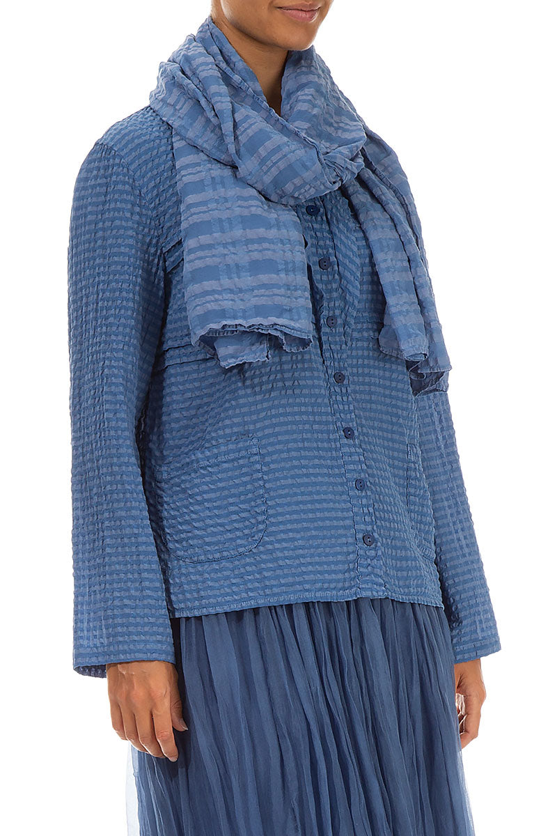 Blue Nova Checkered Silk Cotton Scarf