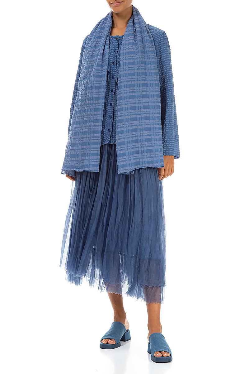 Blue Nova Checkered Silk Cotton Scarf