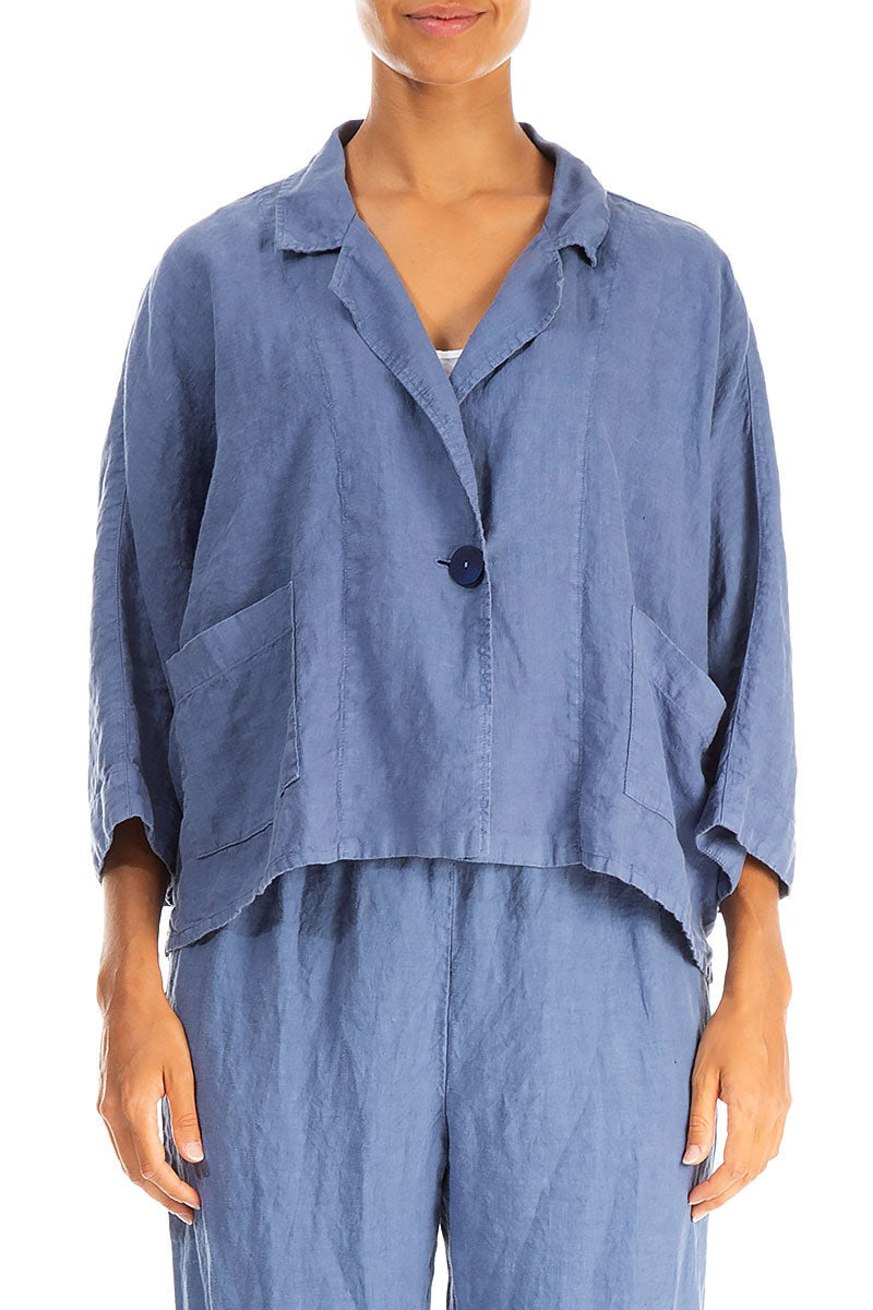 Boxy Blue Nova Linen Blazer Jacket