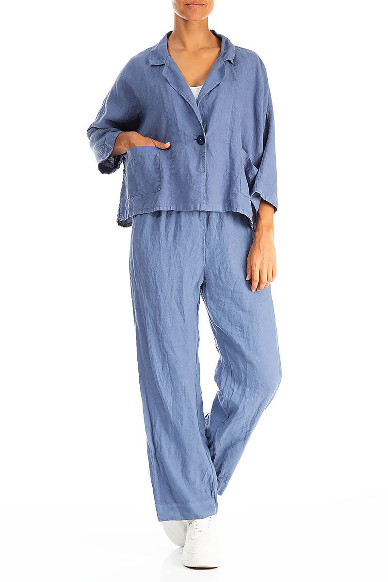 Boxy Blue Nova Linen Blazer Jacket