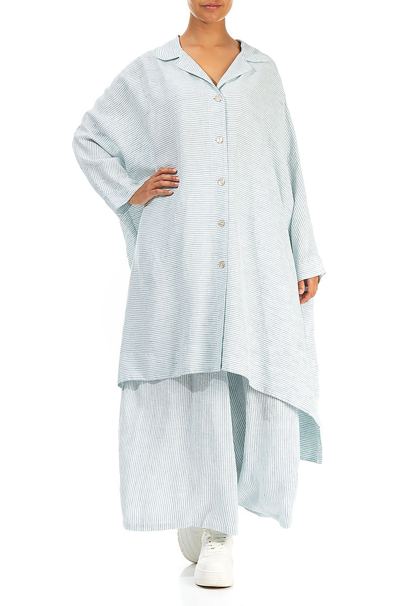 Boxy Blue Striped Linen Jacket