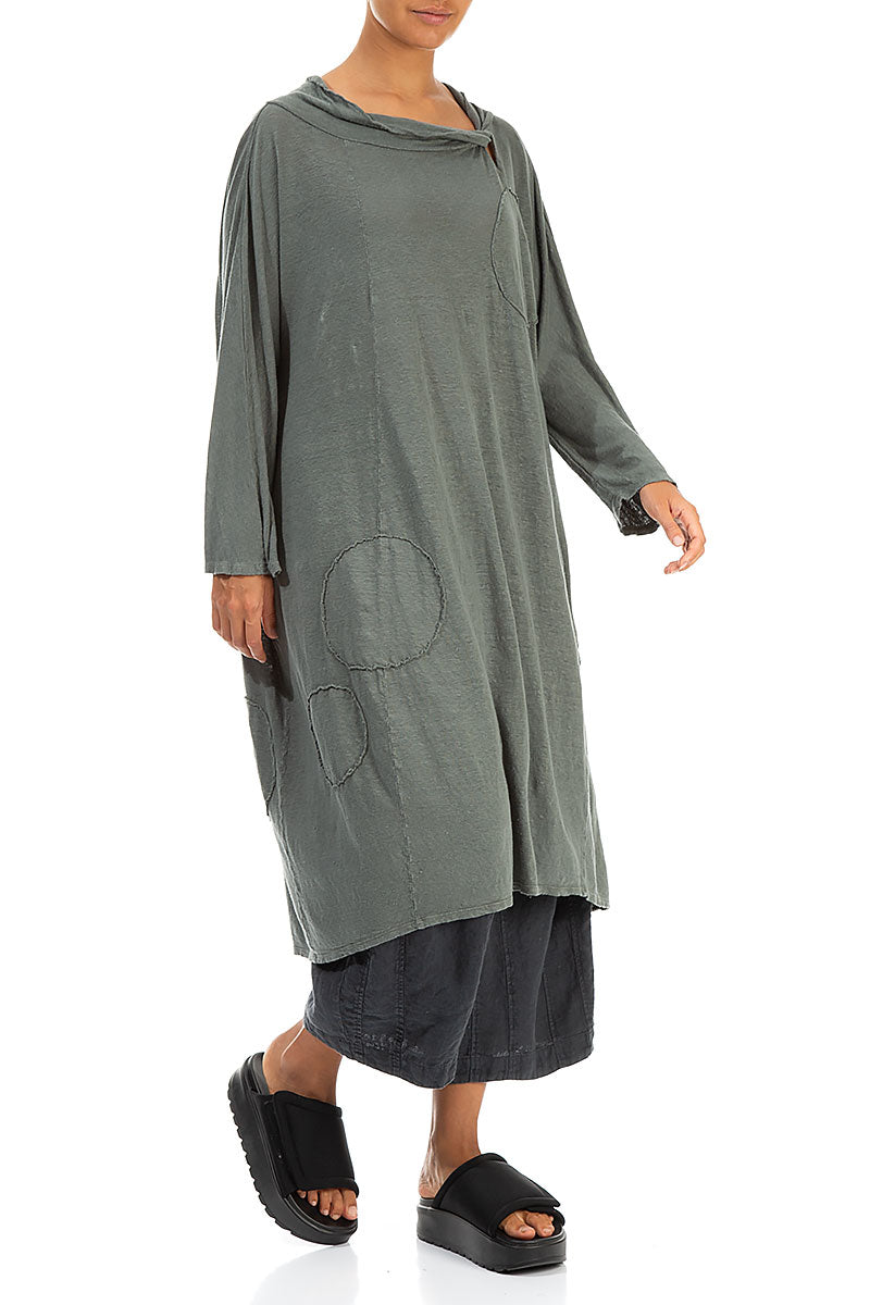 Boxy Bubble Décor Sage Linen Jersey Dress