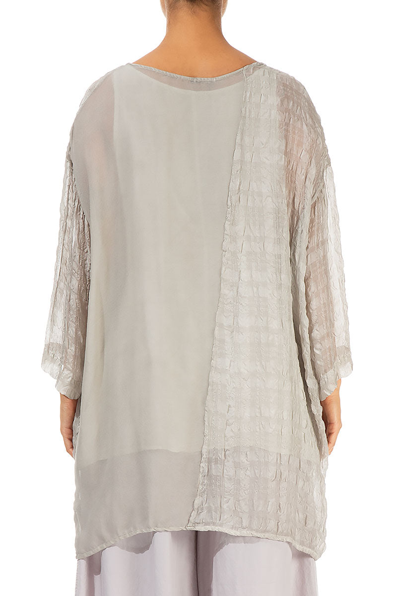 Boxy Washed Effect Taupe Silk Tunic
