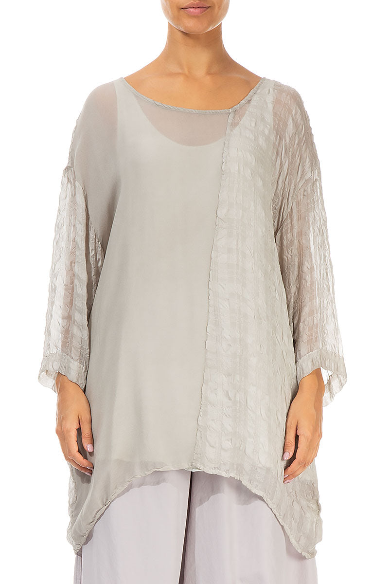 Boxy Washed Effect Taupe Silk Tunic