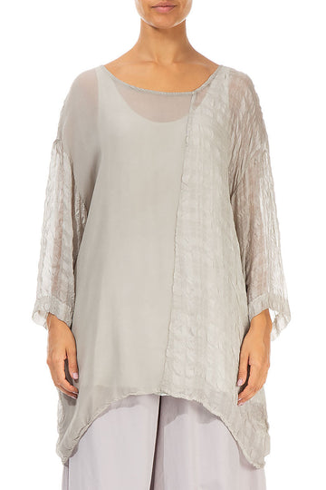 Boxy Washed Effect Taupe Silk Tunic