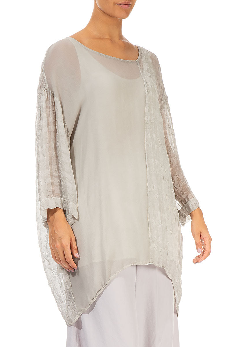 Boxy Washed Effect Taupe Silk Tunic
