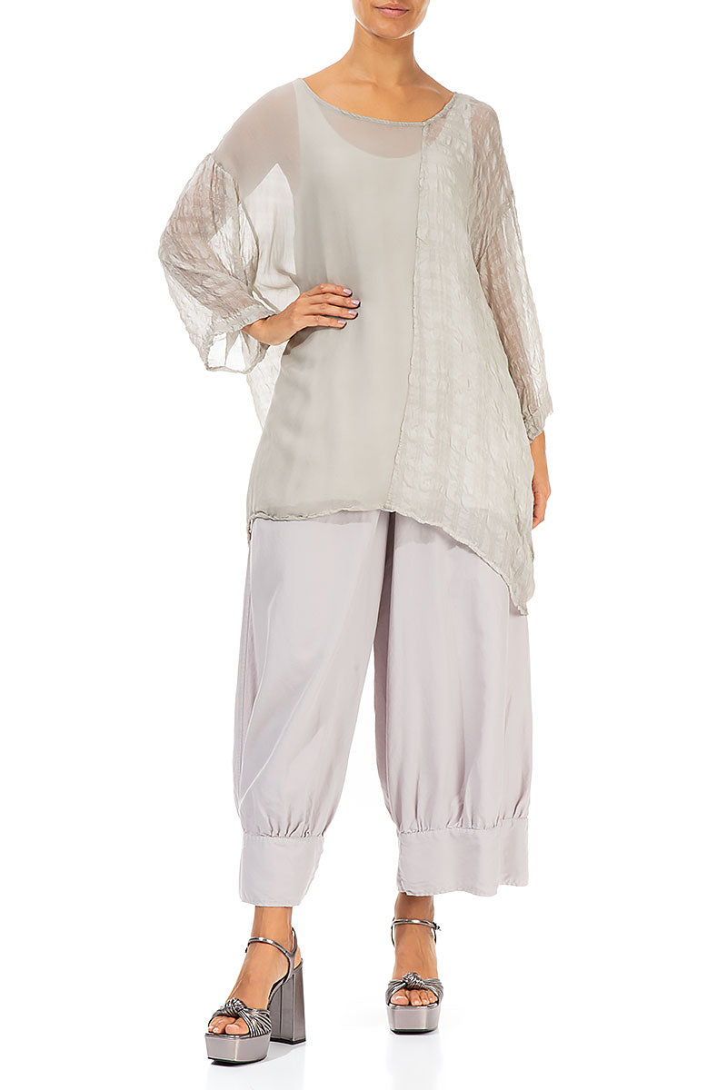 Boxy Washed Effect Taupe Silk Tunic