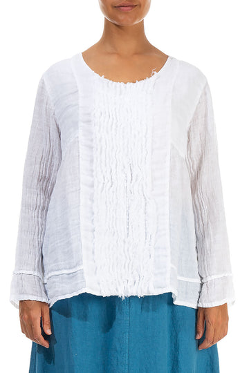Buttoned Back White Gauze Linen Blouse