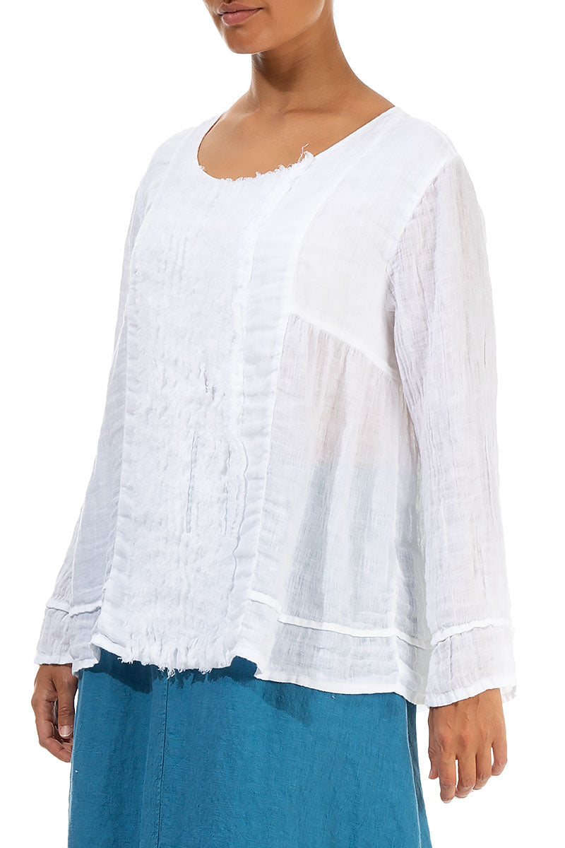Buttoned Back White Gauze Linen Blouse