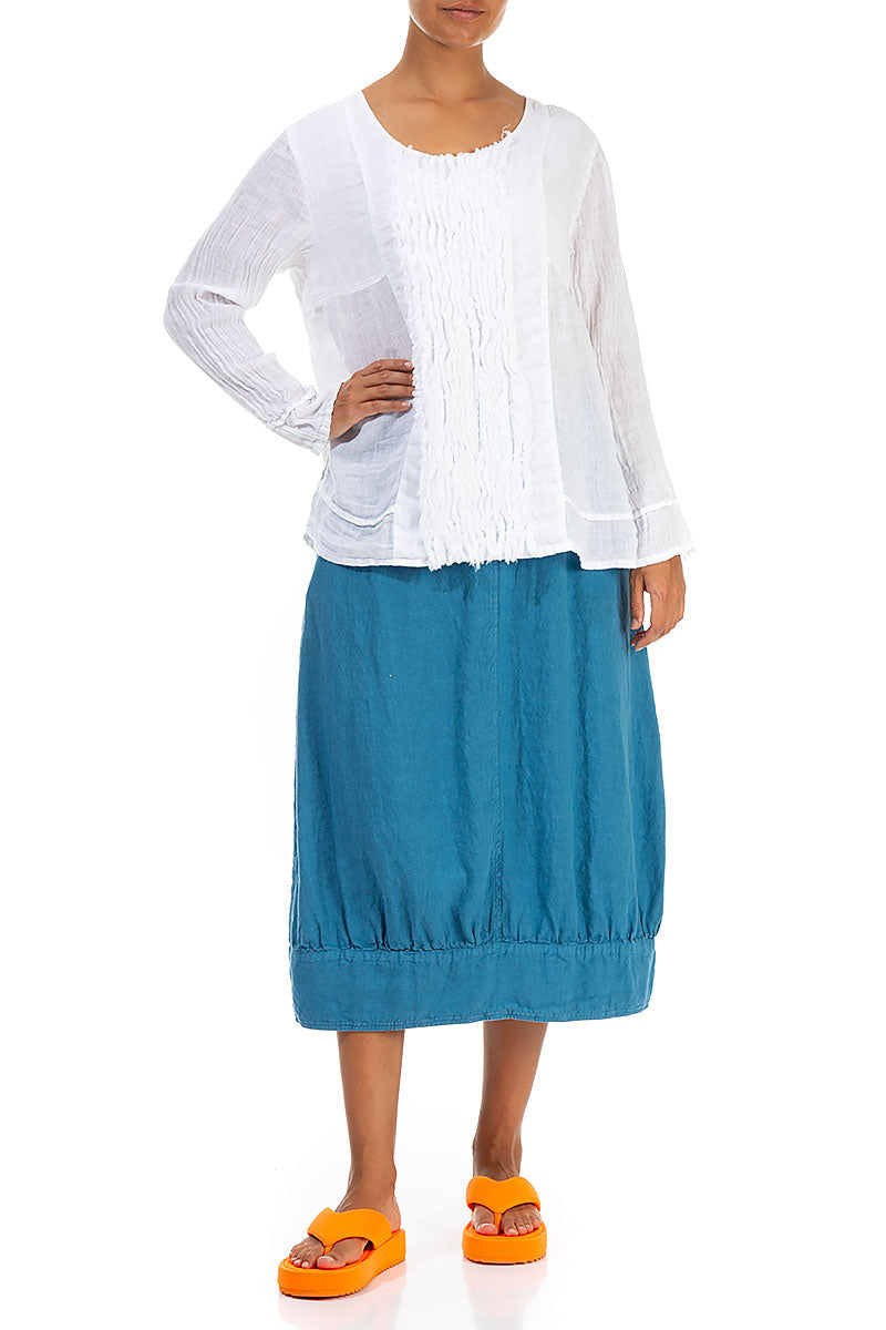 Buttoned Back White Gauze Linen Blouse