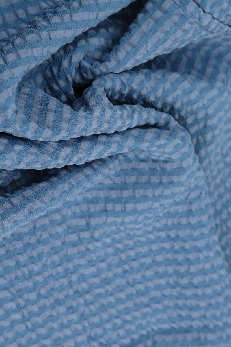 Buttoned Blue Nova Textured Silk Blouse