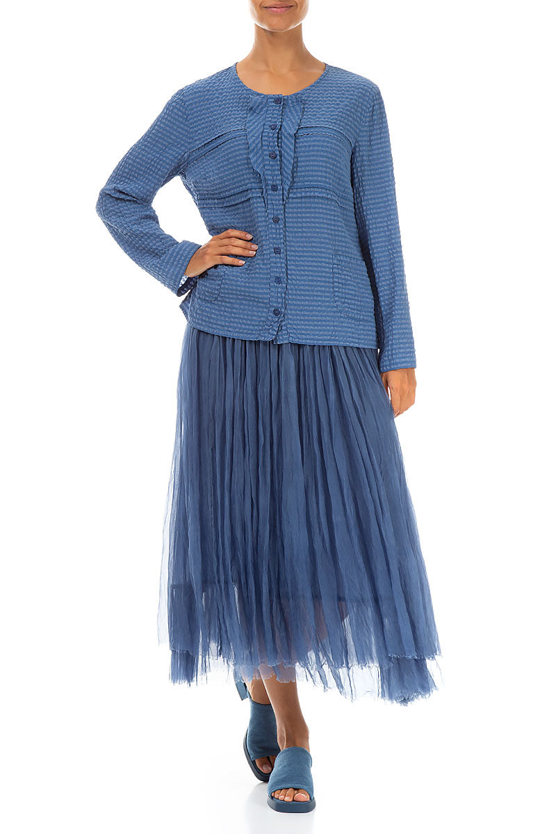 Buttoned Blue Nova Textured Silk Blouse