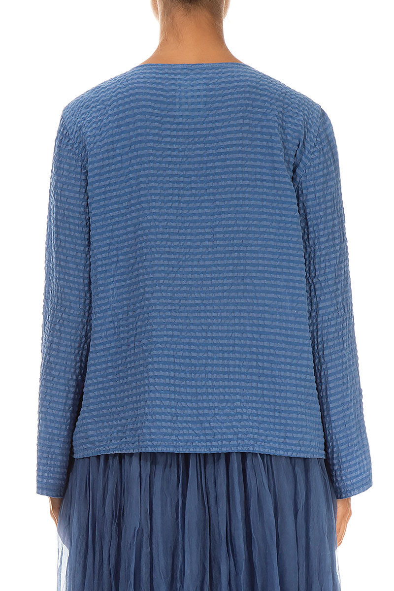 Buttoned Blue Nova Textured Silk Blouse