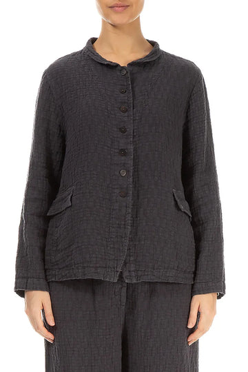 Buttoned Graphite Textured Linen Jacket 1