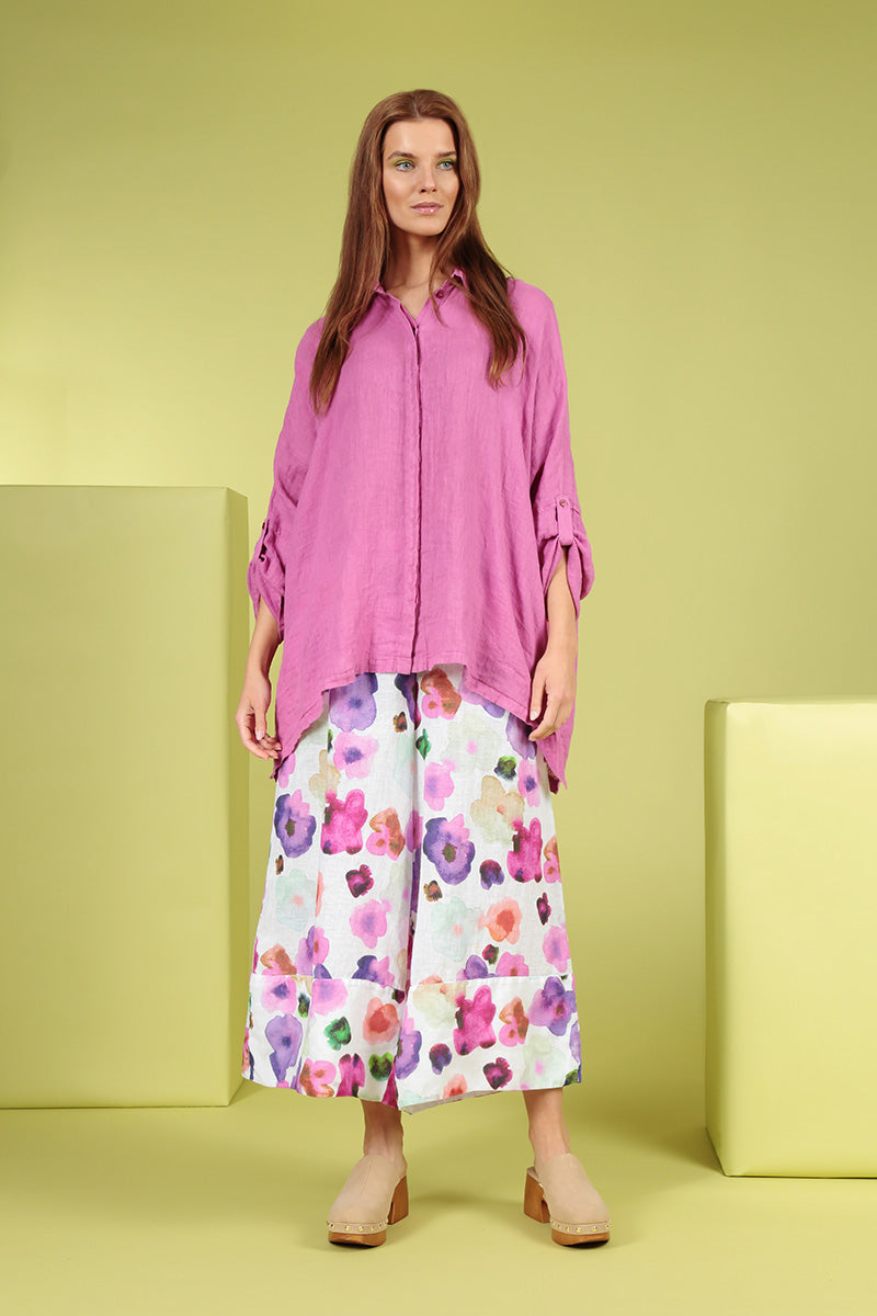 Buttoned Wild Berry Gauze Linen Shirt
