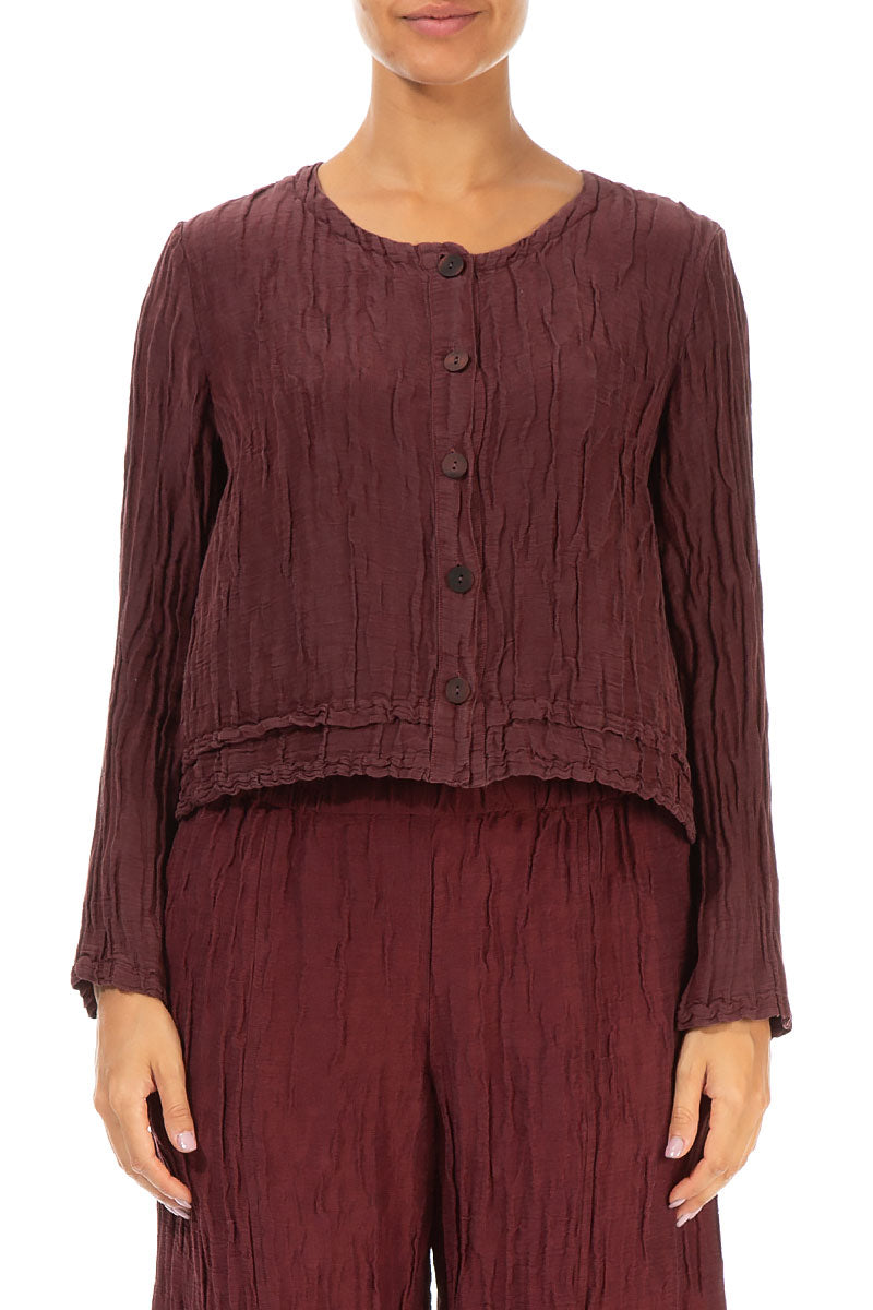 Buttons Crinkled Merlot Silk Jacket