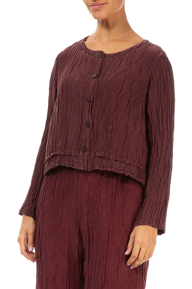 Buttons Crinkled Merlot Silk Jacket