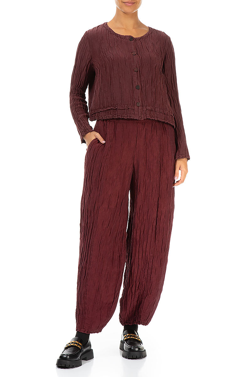 Buttons Crinkled Merlot Silk Jacket