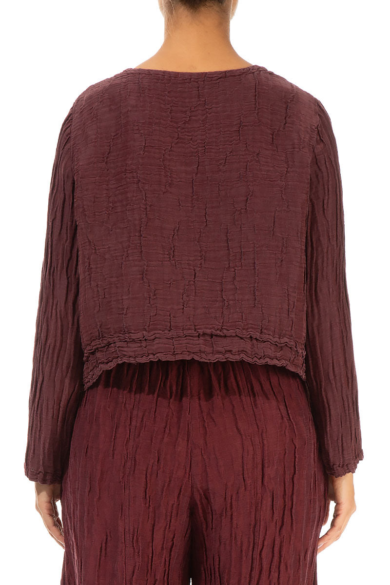 Buttons Crinkled Merlot Silk Jacket