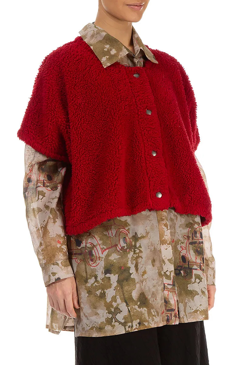 Cherry Red Teddy Cotton Gilet 3