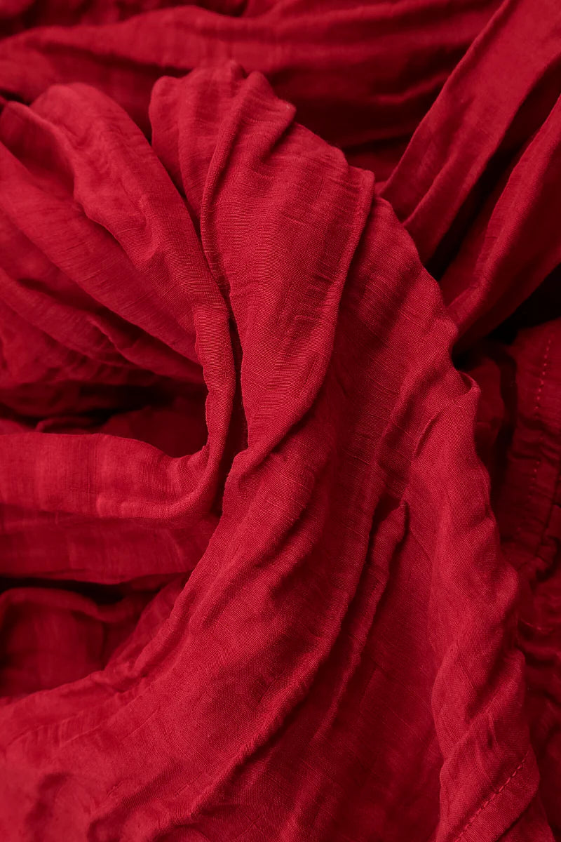 Collar Crinkled Cherry Red Silk Linen Jacket 5