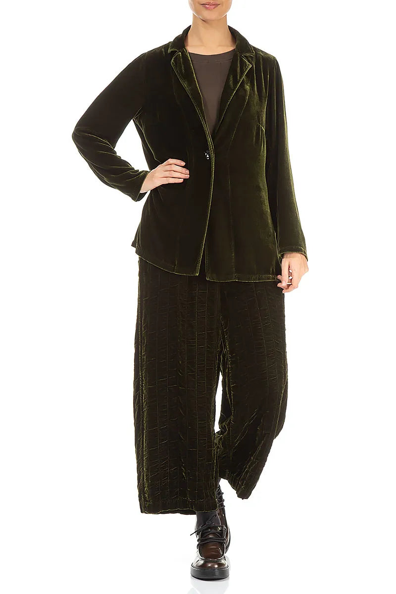 Forest Mist Pleated Silk Velvet Trousers