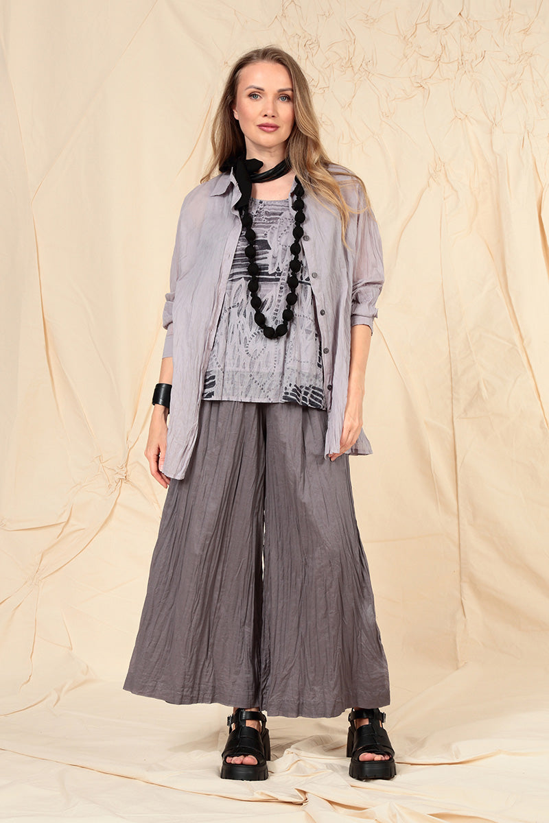 Collar Greige Crumpled Cotton Shirt